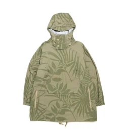 Over Parka (Khaki Olive Leaf Print Cotton Poplin)