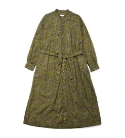 Banded Collar Dress (Olive Purple Cotton Paisley)