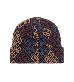 Monogram Cuff Beanie (Black / Brown)