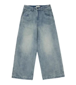 Wide Leg Stamped Denim Pant (Light Indigo)