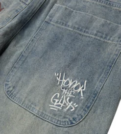 Wide Leg Stamped Denim Pant (Light Indigo) -Unisex Clothing Sales HTG230315 LIND 5