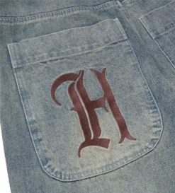 Wide Leg Stamped Denim Pant (Light Indigo) -Unisex Clothing Sales HTG230315 LIND 6