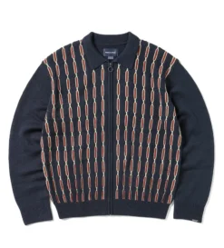 Chain Zip Up Polo (Navy)